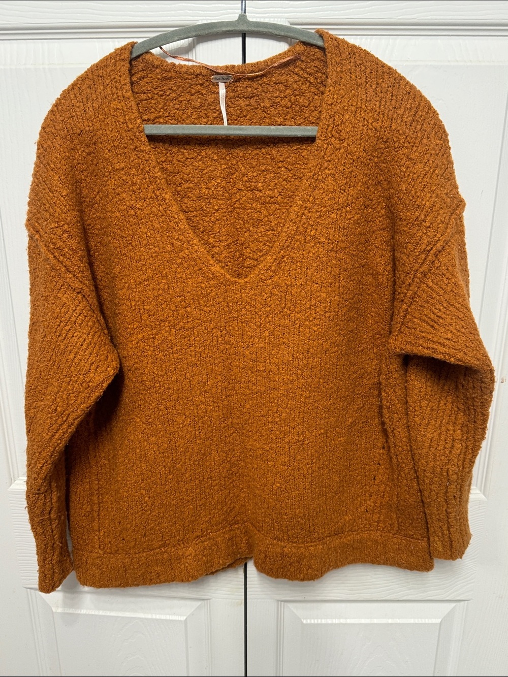 Free People Chunky V-Neck Sweater in Burnt Orange